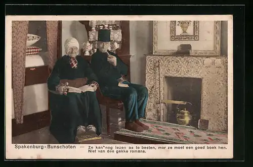AK Spakenburg-Bunschoten, Altes Ehepaar in traditionell niederländischen Trachten