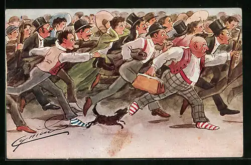 Künstler-AK Cynicus: Lauter Passanten in Eile