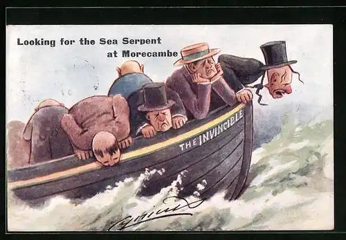 Künstler-AK Cynicus: Looking for the Sea Serpent at Morecambe