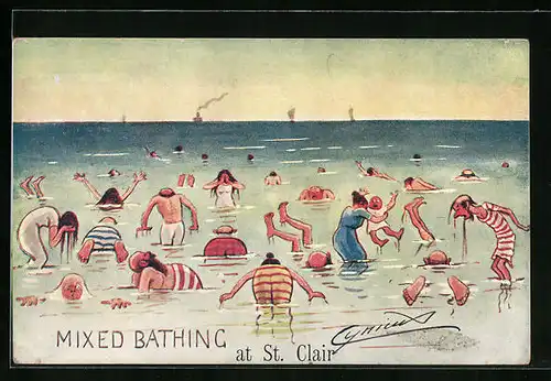Künstler-AK Cynicus: MixedBathing at St. Clair