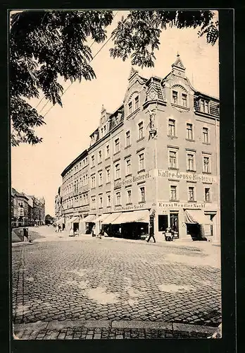 AK Löbau i. Sa., Bahnhofstrasse mit Kaffee-Rösterei Ernst Wendlers Nachf.