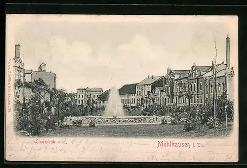 Relief-AK Mühlhausen i. Th., Lindenbühl mit Brunnen