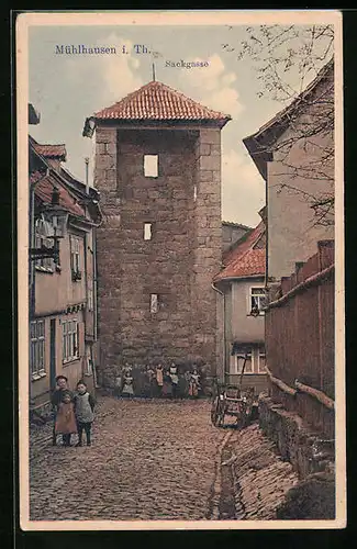 AK Mühlhausen i. Th., Sackgasse mit altem Turm