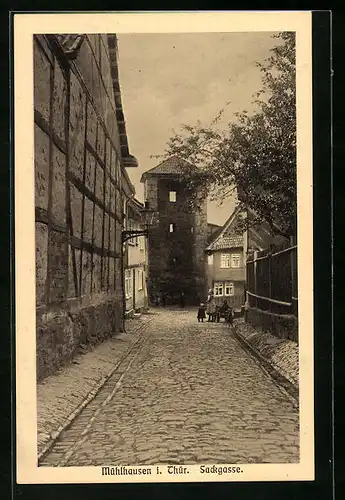 AK Mühlhausen i. Th., Sackgasse mit Turm
