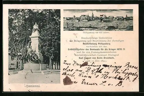 AK Philippsburg, Ortsansicht vor 100 Jahren, Denkmal