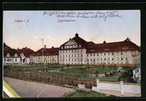 AK Löbau i. S., Jägerkaserne mit Park