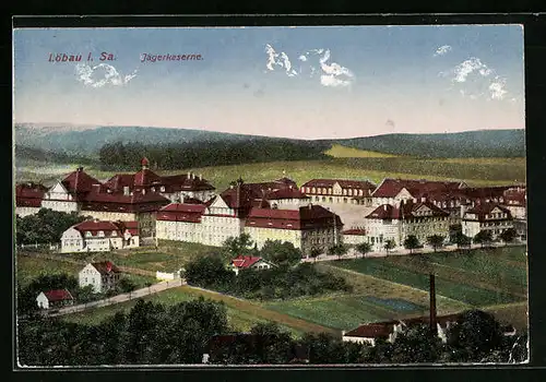 AK Löbau i. Sa., Jägerkaserne aus der Vogelschau