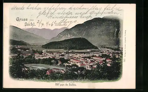 AK Ischl, Ortsansicht gegen den Dachstein