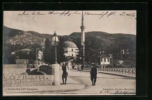 AK Sarajevo, Kaiser-Moschee von der Brücke betrachtet