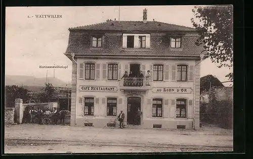 AK Wattwiller, Café Restaurant au Lion d`Or und Hartmannswillerkopf