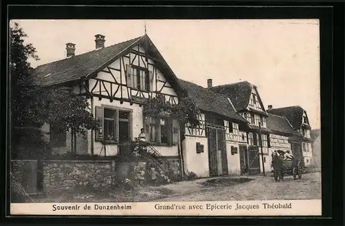 AK Dunzenheim, Grand`rue avec Epicerie Jacques Théobald
