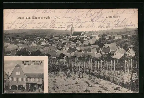 AK Blienschweiler /Els., Spezereihandlung von Pht. Kientz, Totalansicht