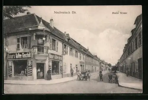 AK Neubreisach /Els, Basler Strasse mit Kaiser`s Kaffee-Geschäft