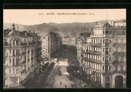 AK Alger, Rue Michelet et Hotel Excelsior