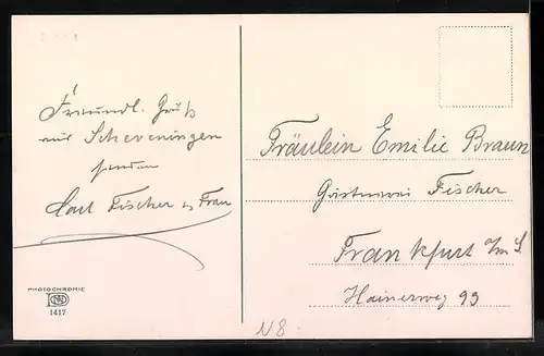 AK Marken, Uferpartie mit zwei Frauen und Booten