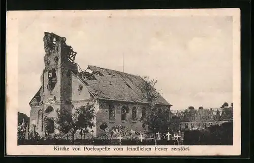 AK Poelcapelle, Kirche vom feindlichen Feuer zerstört