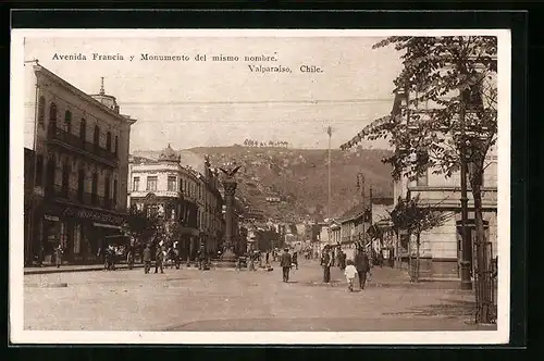 AK Valparaíso, Avenida Francia y Monumento del mismo nombre