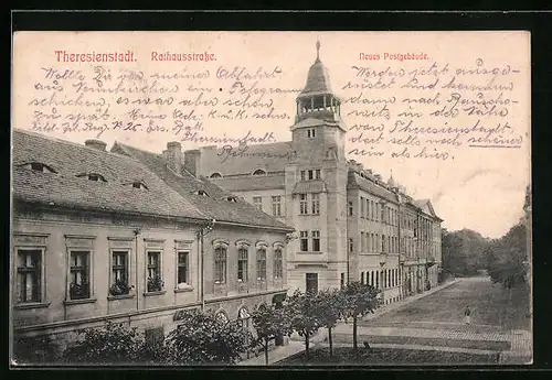 AK Theresienstadt, Rathausstrasse und neues Postgebäude