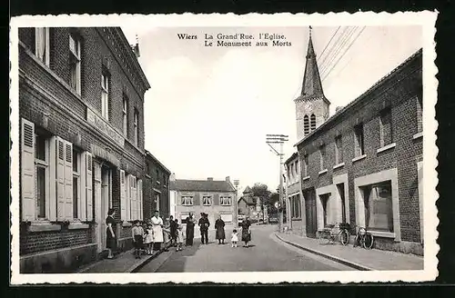 AK Wiers, La Grand`Rue, l`Eglise, Le Monument aux Morts
