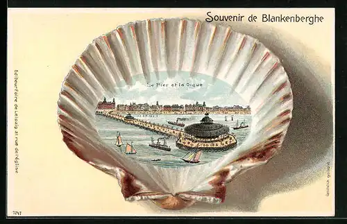 Lithographie Blankenberghe, Le Pier et la Dique, Geprägter Rahmen