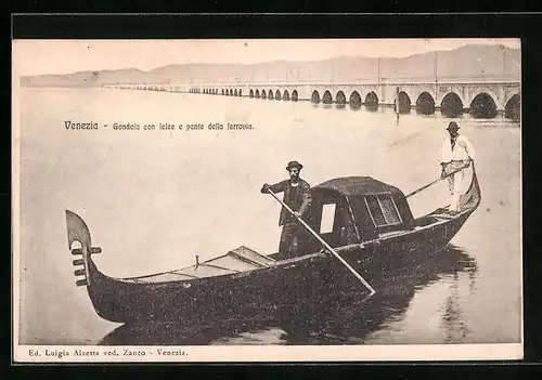 AK Venezia, Gondola con lelze e ponte della ferrovia