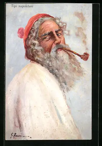 Künstler-AK Neapel / Napoli, Mann mit Bommelmütze, langem Bart und Pfeife