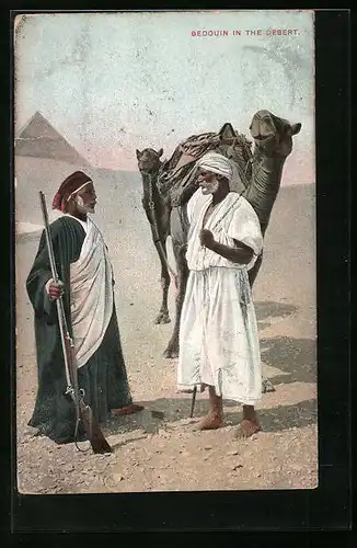 AK Zwei bewaffnete Beduinen mit Kamelen