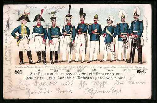 Lithographie Karlsruhe, 1. Badisches Leib Grenadier-Regiment No. 109, 1903
