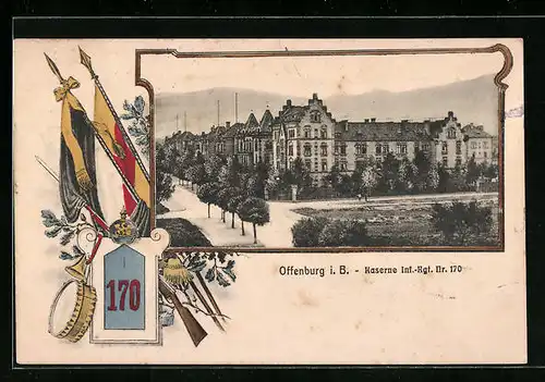 AK Offenburg i. B., Kaserne des Inf. Rgt. Nr. 170
