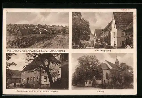 AK Simprechtshausen, Gasthaus zur Sonne, Strassenpartie, Kirche