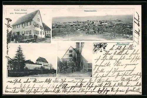 AK Honhardt, Geschäft von Gustav Stützel, Schloss, Pfarrhaus