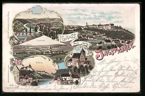 Lithographie Eichenau, Dorf aus der Vogelschau, Hornberg, Lendsiedel