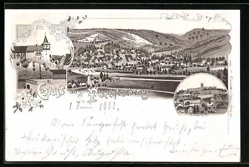 Lithographie Forchtenberg, Diebsturm, Schloss Ruine, Panorama