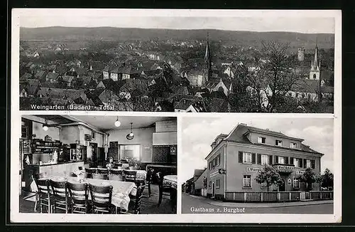 AK Weingarten /Baden, Gasthaus zum Burghof, Innenansicht, Totalansicht