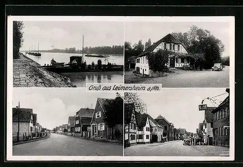 AK Leimersheim /Rhein, Strassenpartie mit Passanten, Kai am Hafen