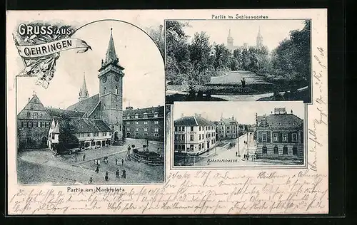 AK Oehringen, Marktplatz, Schlossgarten, Bahnhofstrasse