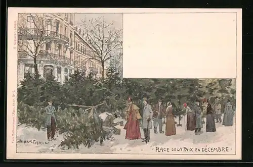 Künstler-AK Mulhouse, Place de la Paix en Decembre