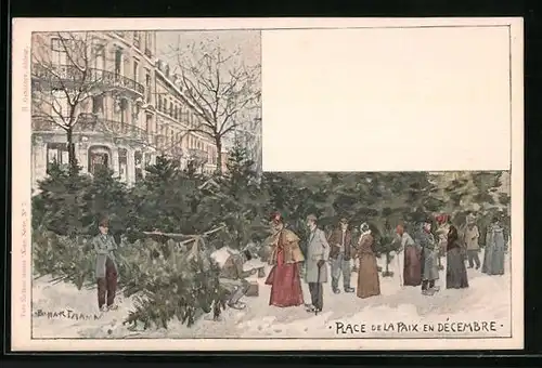 Künstler-AK Mulhouse, Place de la Paix en Decembre