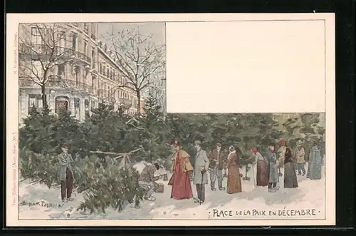 Künstler-AK Mulhouse, Place de la Paix en Decembre