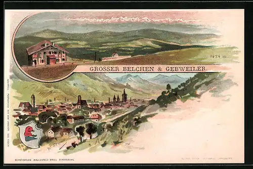 Lithographie Gebweiler, Grosser Belchen und Ortschaft