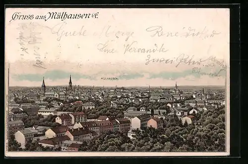 Lithographie Mülhausen i. E., Blick über die Stadt