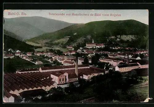 AK Bühl O. Els., Totalansicht mit Manufacture de Bühl vorm Rogelet