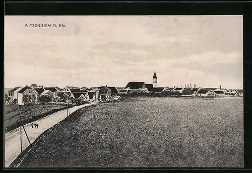 AK Wittenheim O.-Els., Panorama, Weg in die Ortschaft