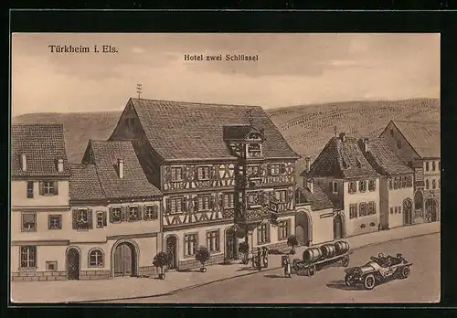 Lithographie Türkheim i. Els., Hotel Zwei Schlüssel