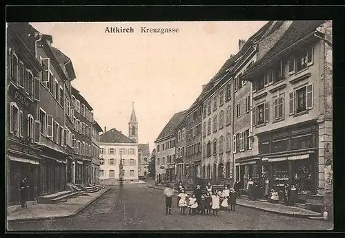 AK Altkirch, Kreuzgasse mit Kirche