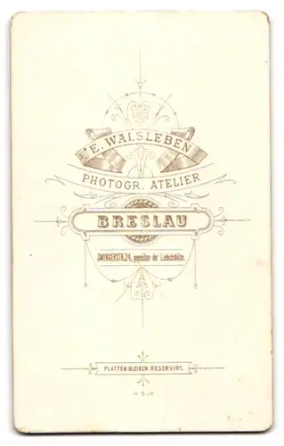 Fotografie E. Walsleben, Breslau, Zwingerstr. 24, Bürgerliche Dame in hübscher Kleidung
