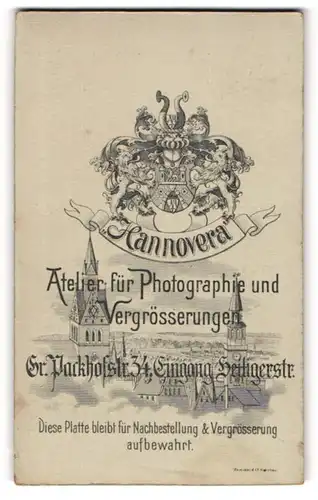Fotografie Atelier Hannovera, Hannover, Gr. Packhofstr. 34, Wappen & Blick über die Stadt, Rückseitig Damen-Portrait