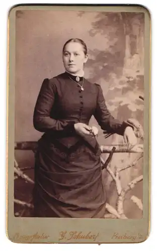 Fotografie G. Schubert, Freiberg, Fischerstr. 29, Junge Dame in zeitgenössischer Kleidung