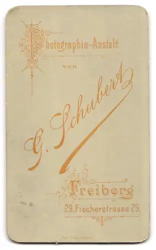 Fotografie G. Schubert, Freiberg, Fischerstr. 29, Junge Dame in zeitgenössischer Kleidung