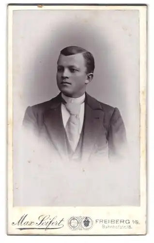 Fotografie Max Seifert, Freiberg i /S., Bahnhofstr. 18, Junger Herr im Anzug mit Krawatte